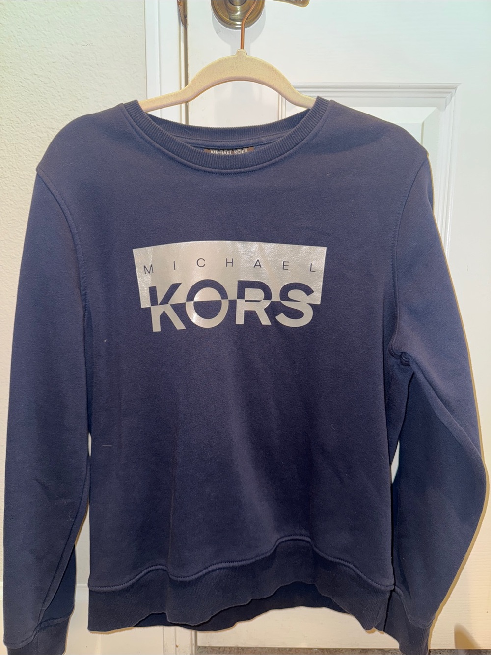 Michael Kors Navy Blue Sweatshirt with Silver Logo
